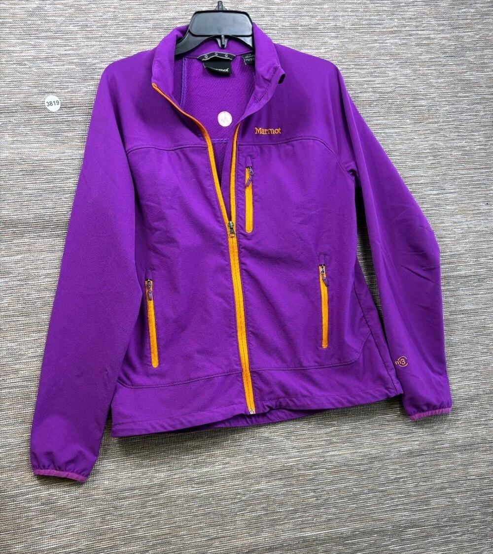 Marmot Tempo Softshell Jacket Womens Size L Purple High Neck Full Zip *READ